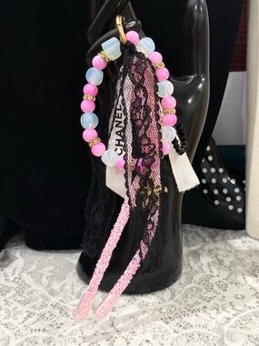 Lace & Pink Bead Tassel Charm